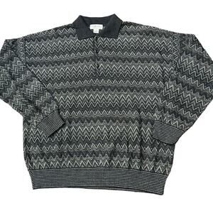Murano Mens XL Chevron Weave Italian Made in Italy Black and Gray Collar Sweater